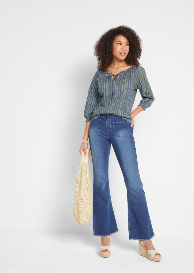 Tunika T-shirtowa z rękawami 3/4, w paski