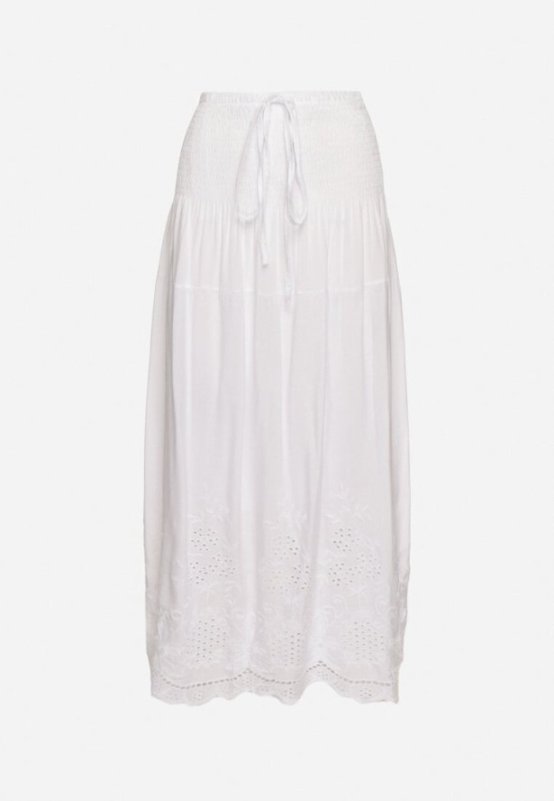 Biała Spódnica Bawełniana Rozkloszowana z Ażurowym Dołem Divilua