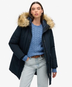 superdry Parka Everest z futerkiem — Długa, pikowana kurtka