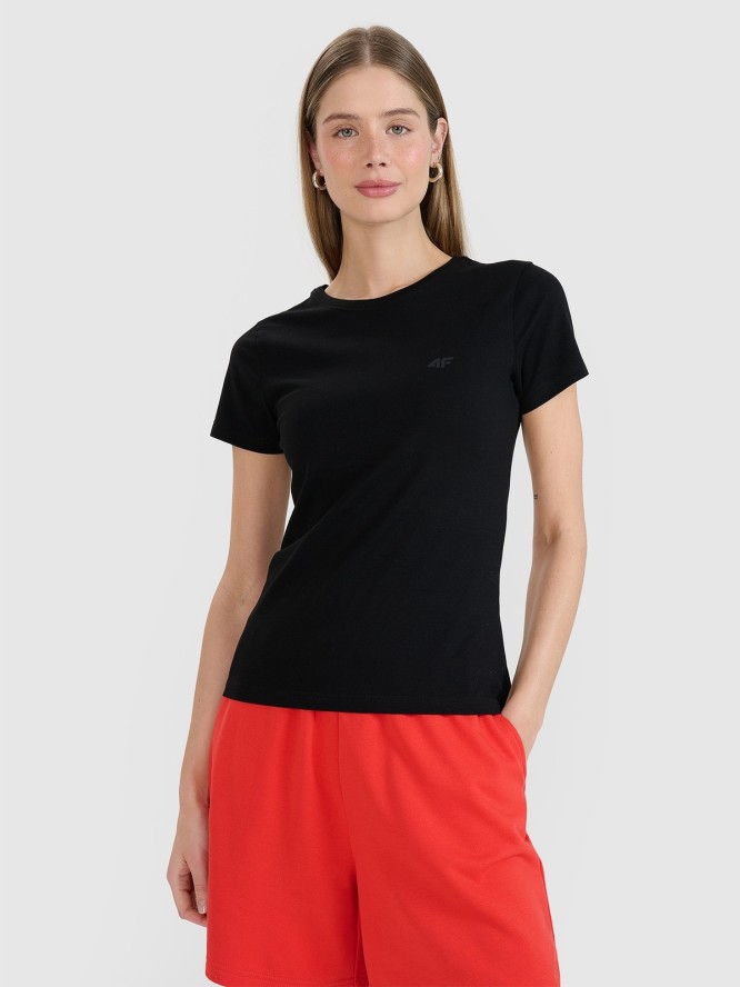 4F T-shirt slim gładki damski - czarny M