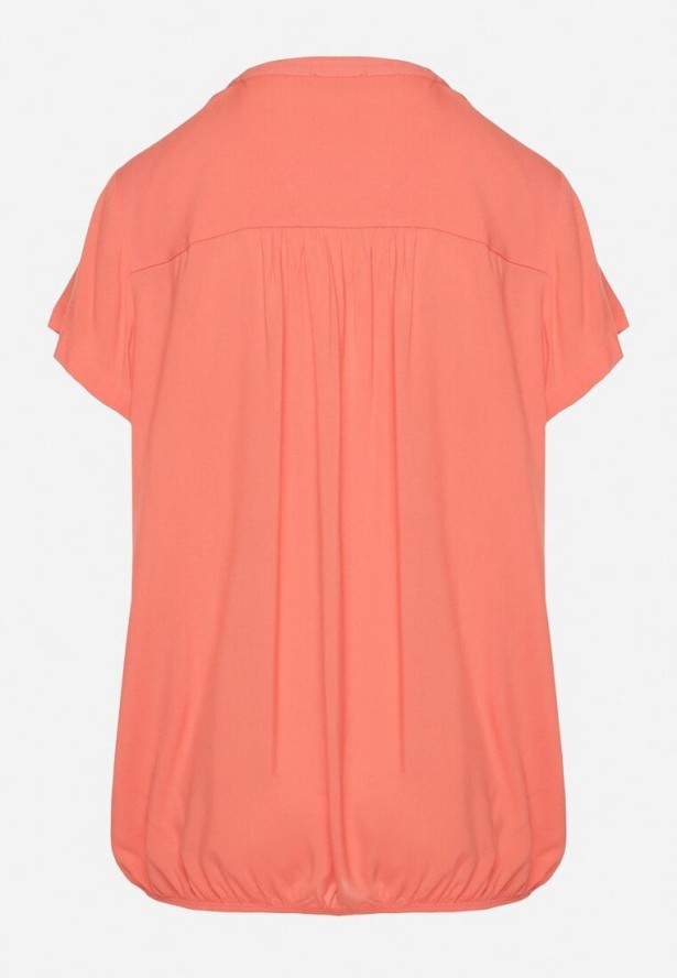 Różowa Wiskozowa Bluzka z Trójkątnym Dekoltem Adnoria