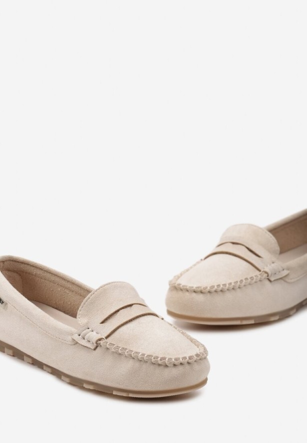 Beżowe Mokasyny z Imitacji Zamszu na Płaskiej Podeszwie Sallevia