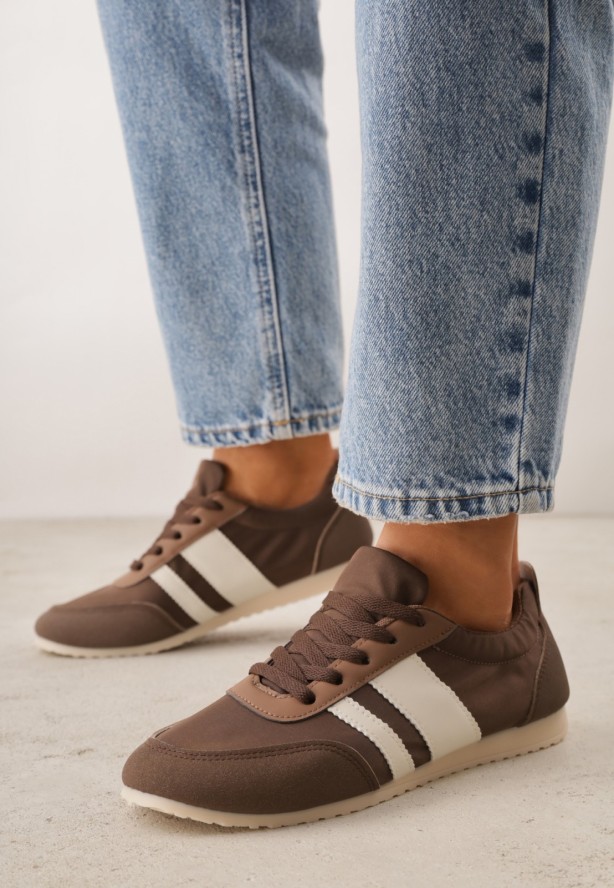 Brązowe Sneakersy w Stylu Klasycznych Tenisówek z Marszczeniem z Tyłu Aiglise