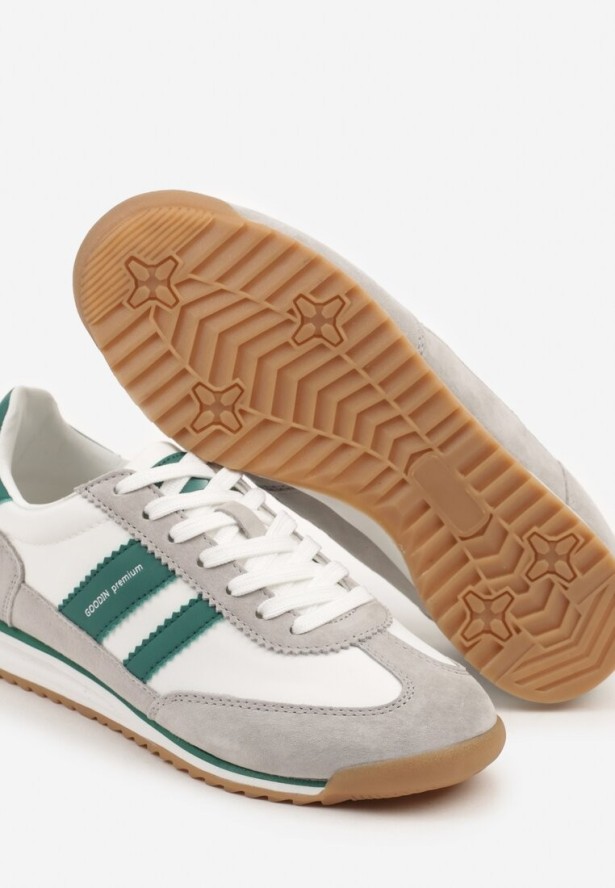 Biało-Szare Sneakersy Klasyczne Tenisówki ze Skórzaną Wkładką i Zamszem Naturalnym Tilritia