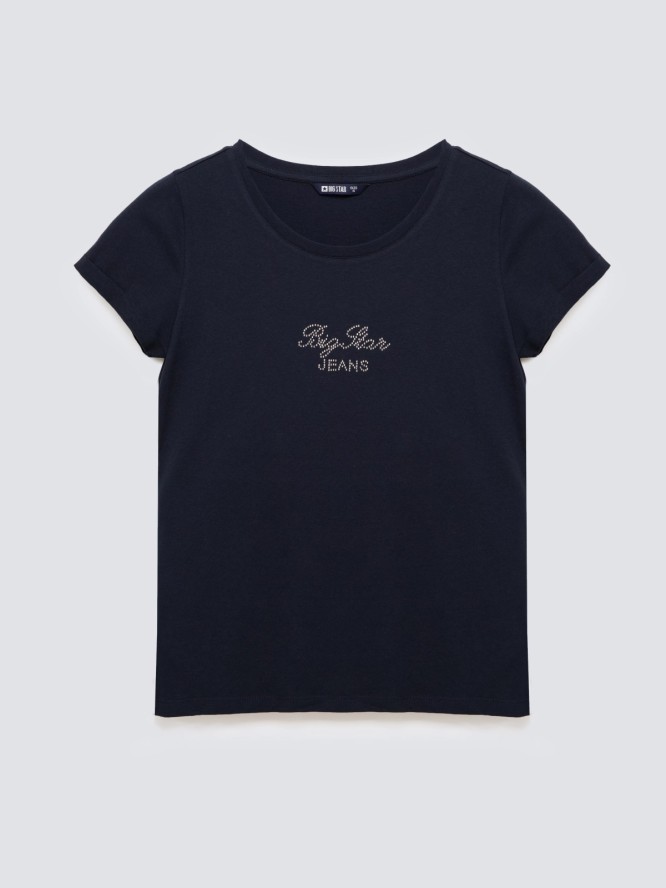 Koszulka damska z napisem z cyrkonii granatowa Malvina 403