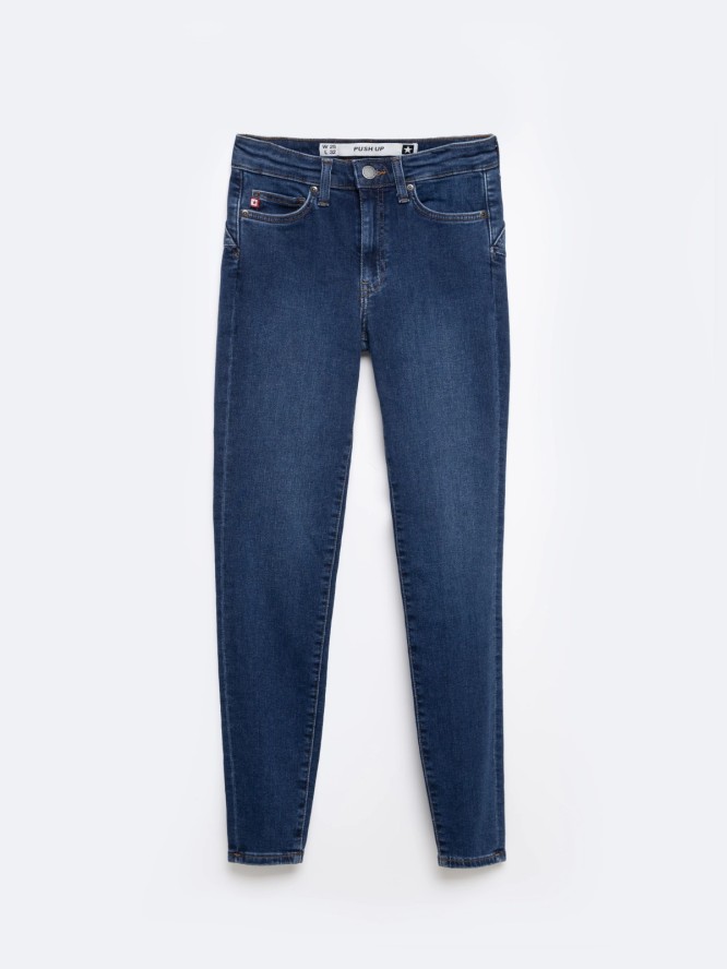 Jeansy damskie push up z wysokim stanem granatowe Melinda High Waist 517