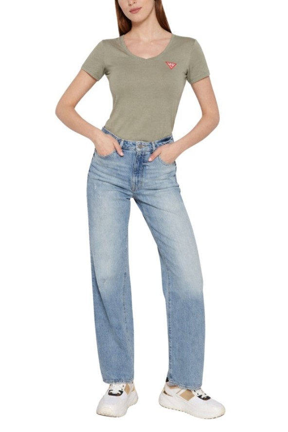 GUESS Zielony damski t-shirt Mini Triangle, Rozmiar M