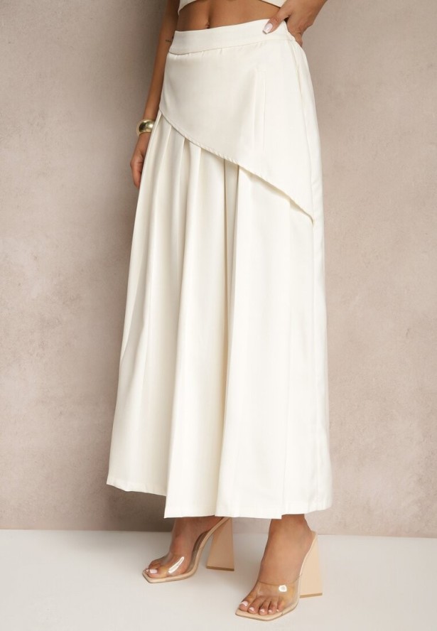 Beżowa Asymetryczna Spódnica Plisowana z Bawełną i Wiskozą Natunelia