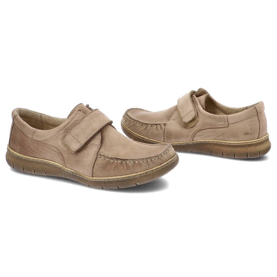 Beżowe Półbuty Pollonus Wygodne Skórzane Buty Damskie