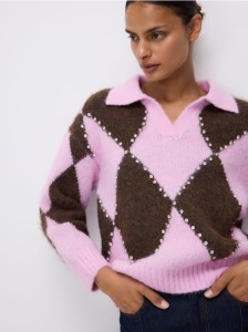 Sweter polo w romby - wielobarwny