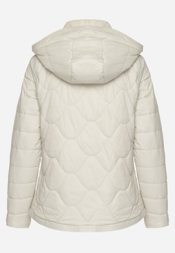 Jasnozielona Kurtka Taliowana z Ozdobnym Pikowaniem i Kapturem Alomea