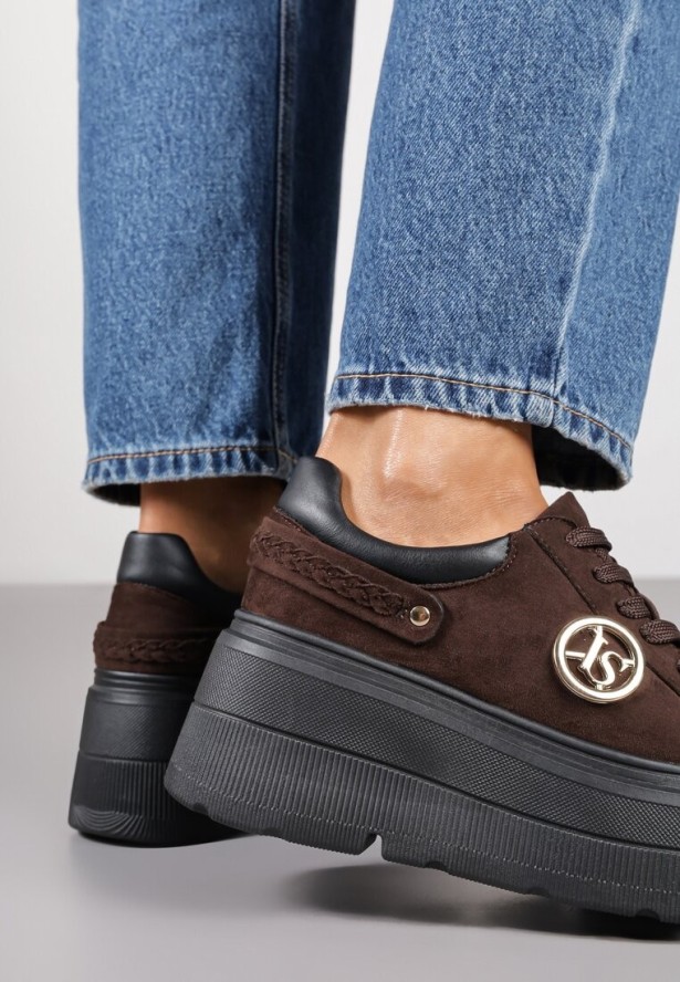 Brązowe Sneakersy Vices na Grubej Podeszwie z Metaliczną Ozdobą Tatorelis