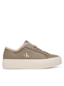 Calvin Klein Sneakersy Vulc Flatf Laceup Lth Fur HW0HW03235 Beżowy