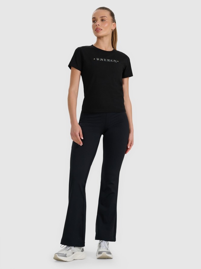 4F T-shirt slim z nadrukiem damski - czarny M