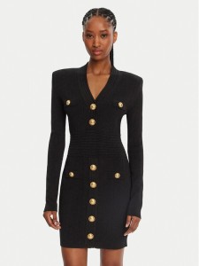 Balmain Sukienka dzianinowa DF1R8059KB07 Czarny Regular Fit