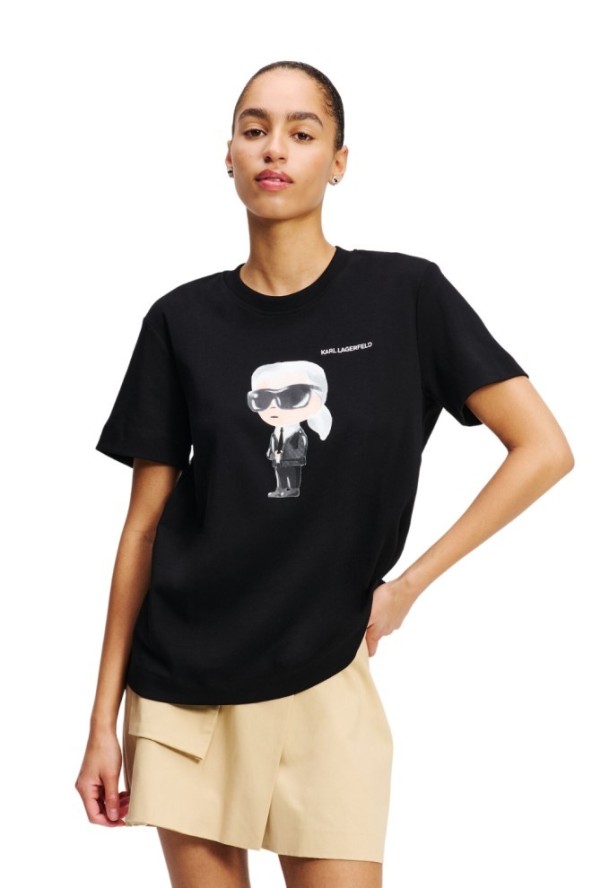 KARL LAGERFELD Czarny t-shirt damski Ikon Aquarelle K, Rozmiar L