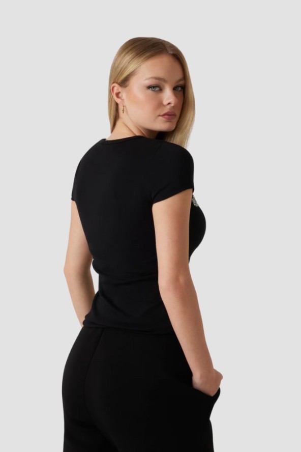 GUESS Czarny damski t-shirt Kiara, Rozmiar M