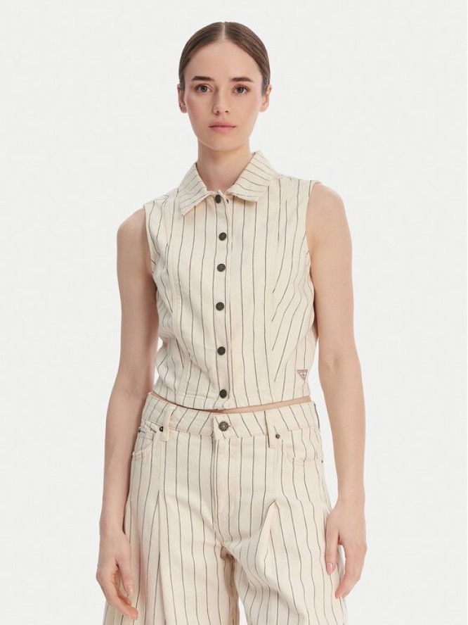 Guess Jeans Kamizelka W6GHZ9 D7961 Écru Slim Fit