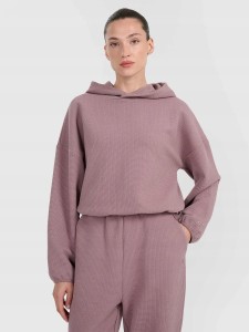 BLUZA DAMSKA DRESOWA 4F Z DZIANINY O SPLOCIE WAFLOWYM TSWSF1847 KOLOR BRĄZOWY