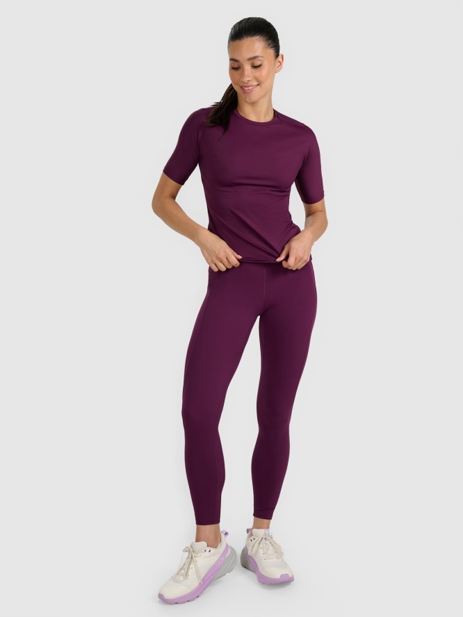 4F Koszulka treningowa slim szybkoschnąca damska - fioletowa L