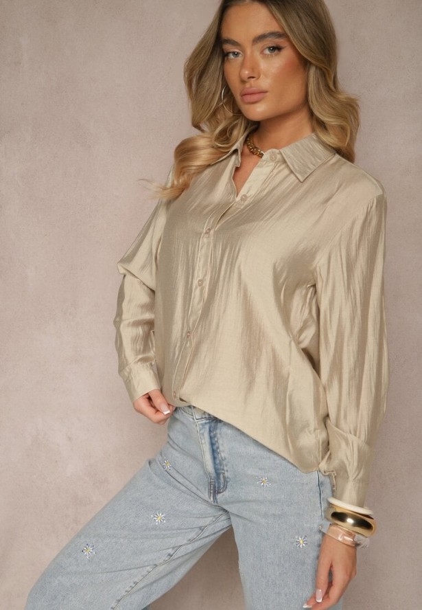 Beżowa Klasyczna Koszula z Wiskozy Vilnelis