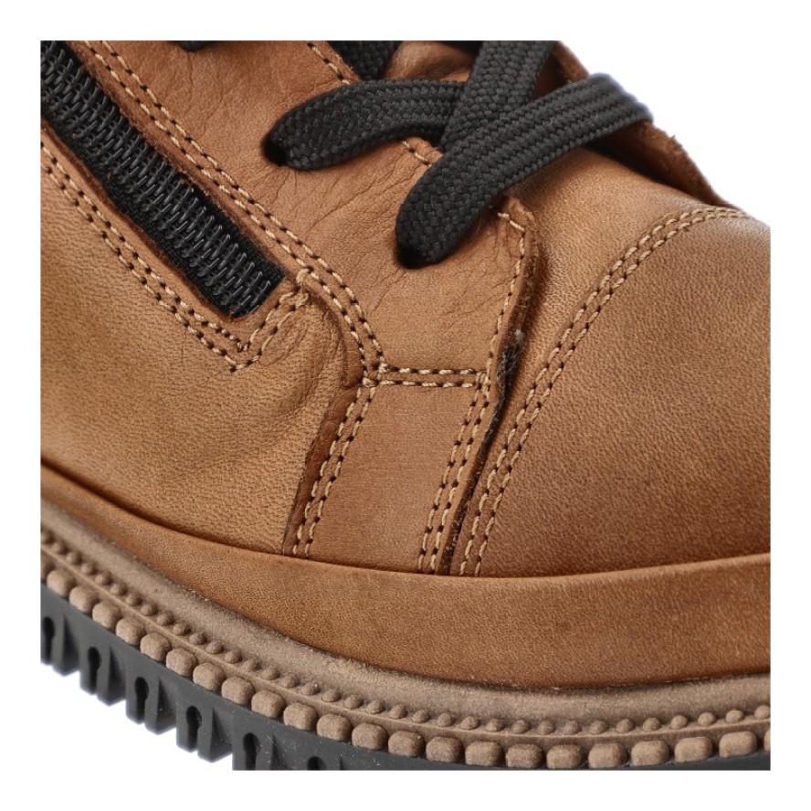 Trzewiki damskie Artiker, licowe na płaskiej grubej podeszwie z okrągłym noskiem i na zamek, brązowe, 55C0788