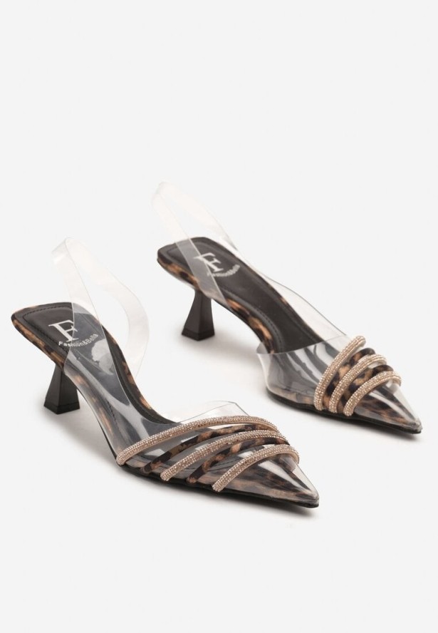Panterkowe Transparentne Sandały na Kaczuszce z Cyrkoniowymi Paskami Olretia