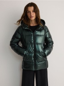 Pikowana kurtka z kapturem - zielony