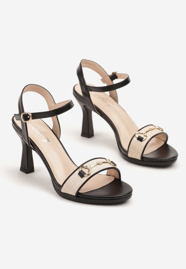 Czarne Sandały na Szpilce z Metalową Klamrą Zdivira