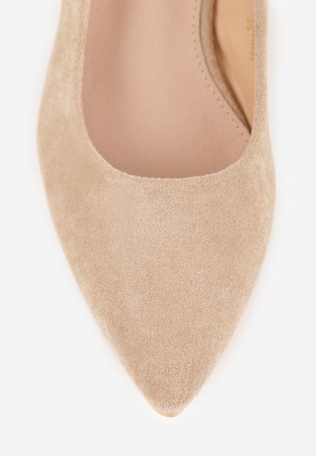 Ciemnobeżowe Czółenka na Słupku Vices z Wkładką ze Skóry Naturalnej Anniriel