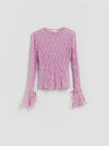 Koronkowa bluzka z wiązaniami - fioletowy