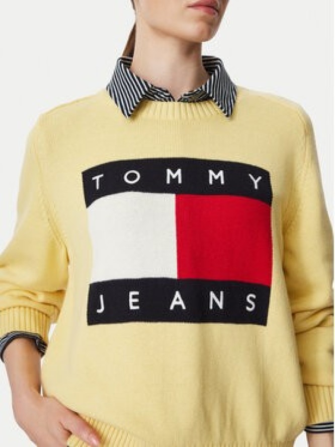 Tommy Jeans Sweter Flag DW0DW23450 Żółty jasny Regular Fit