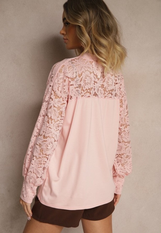 Jasnoróżowa Bluzka z Wiskozą z Koronką Eviriva
