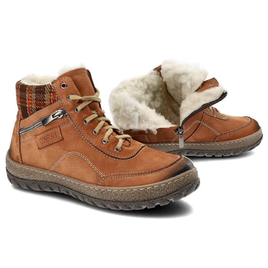 Brązowe Ocieplane Trzewiki Damskie Armodo