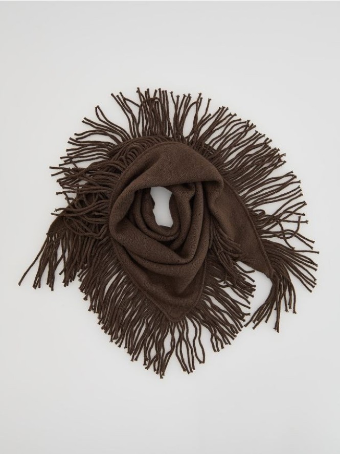Szal z frędzlami - ciemnobrązowy