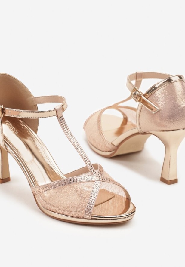 Szampańskie Sandały Vices na Szpilce Klepsydrze z Cyrkoniami Folaniva