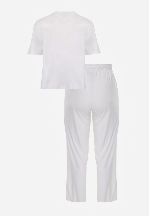 Biały Komplet Bawełniany o Fasonie Oversize T-shirt i Spodnie Azilane
