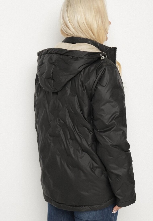 Czarna Kurtka Dwustronna z Odpinanym Kapturem Frolbia