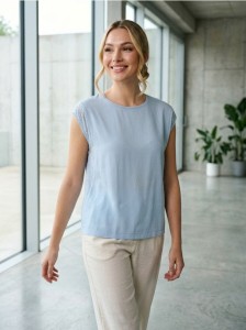 Koszulka z ozdobnymi rękawkami - błękitny