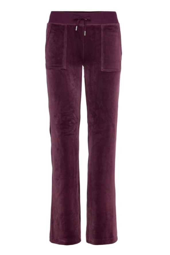 JUICY COUTURE Śliwkowe damskie spodnie welurowe Del Ray Pocket Pant, Rozmiar M