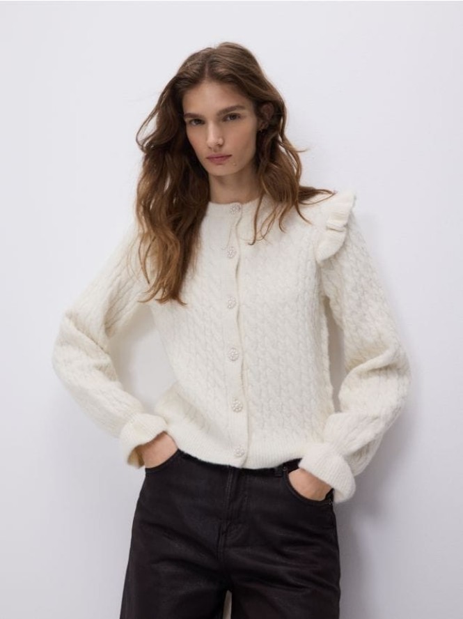 Kardigan z dekoracyjnymi guzikami - kremowy
