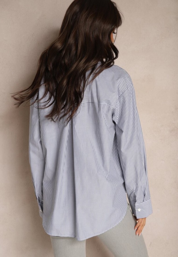 Granatowa Koszula Klasyczna w Paski Kaelena