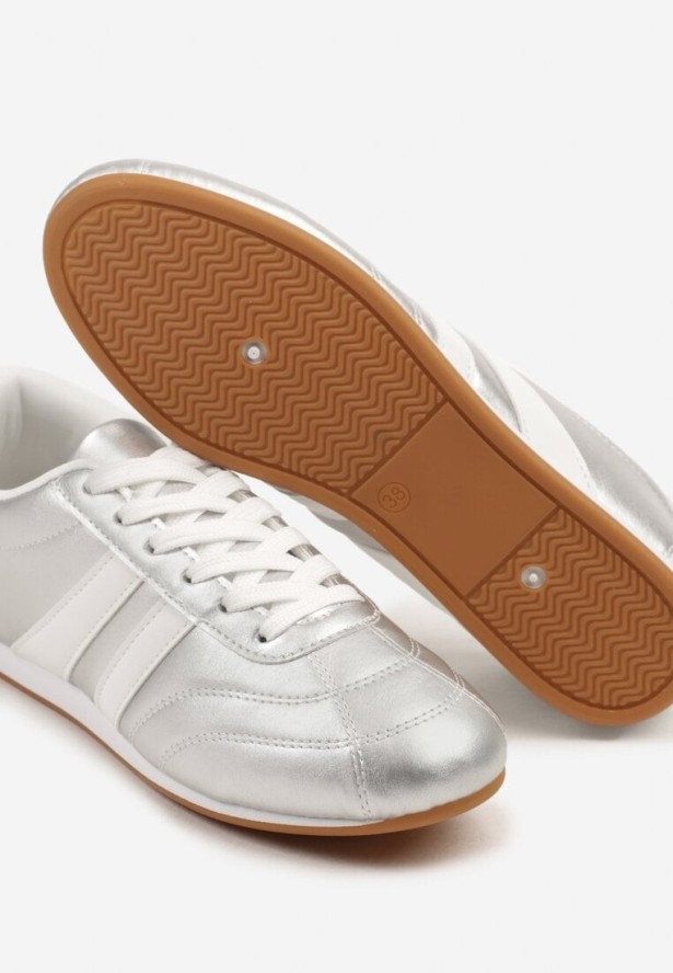 Srebrno-Białe Sneakersy Typu Tenisówki z Paseczkami Liantina