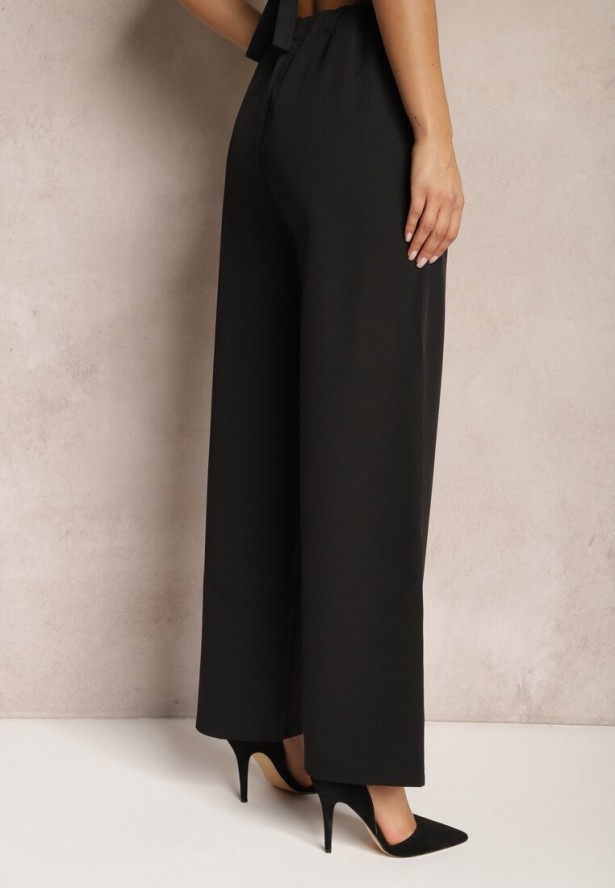 Czarne Szerokie Spodnie w Eleganckim Stylu Hanessame