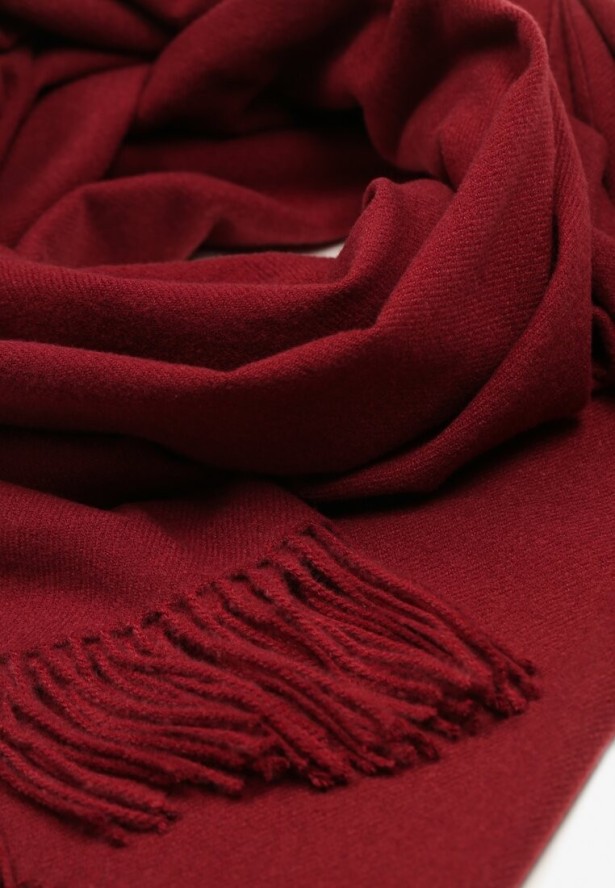 Bordowy Szalik Długi z Frędzlami z Domieszką Wełny Torilisa