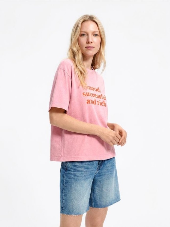 Bawełniany t-shirt z nadrukiem - różowy