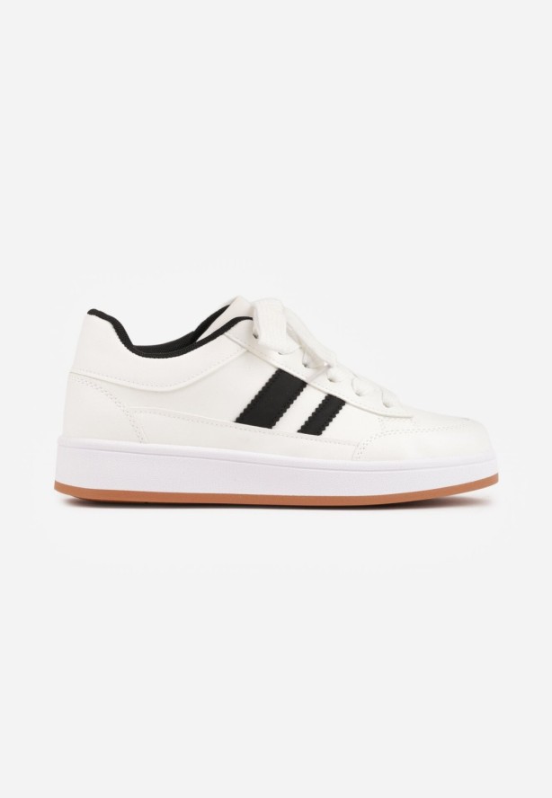 Białe Sneakersy Casual z Ozdobnymi Przeszyciami i Paskami z Boku Ariesera
