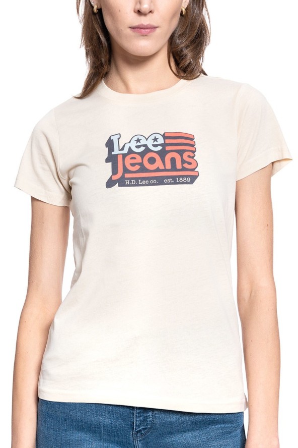 DAMSKI T-SHIRT LEE CREW NECK TEE BLEACHED SAND L41LYGOC 112109072