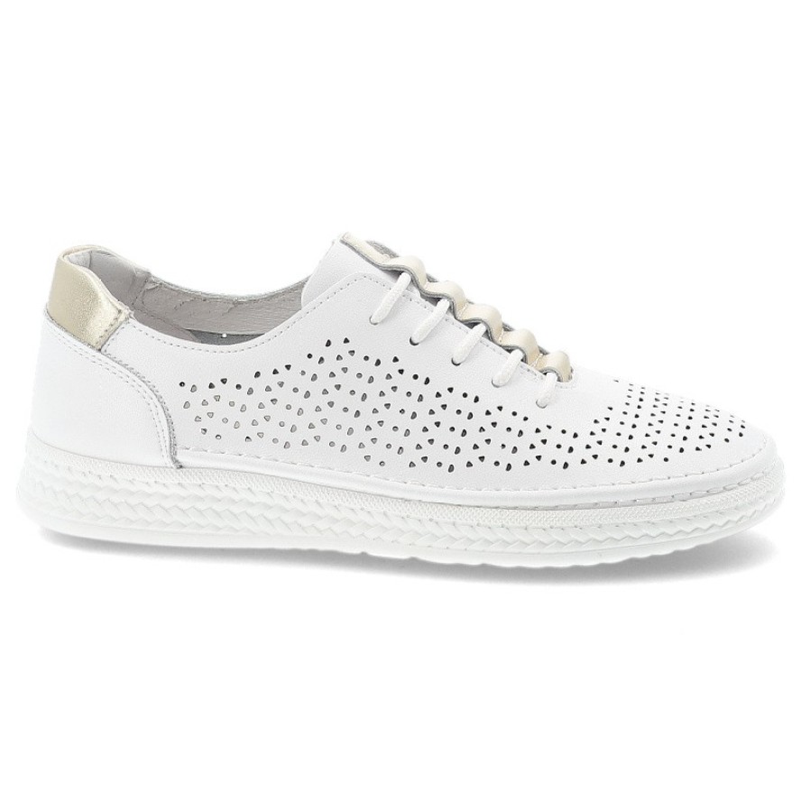Sneakersy damskie S.Barski, cholewka skóra naturalna perforowana wiązanie klasyczne niski fason zaokrąglony nosek, białe, GR61-5992