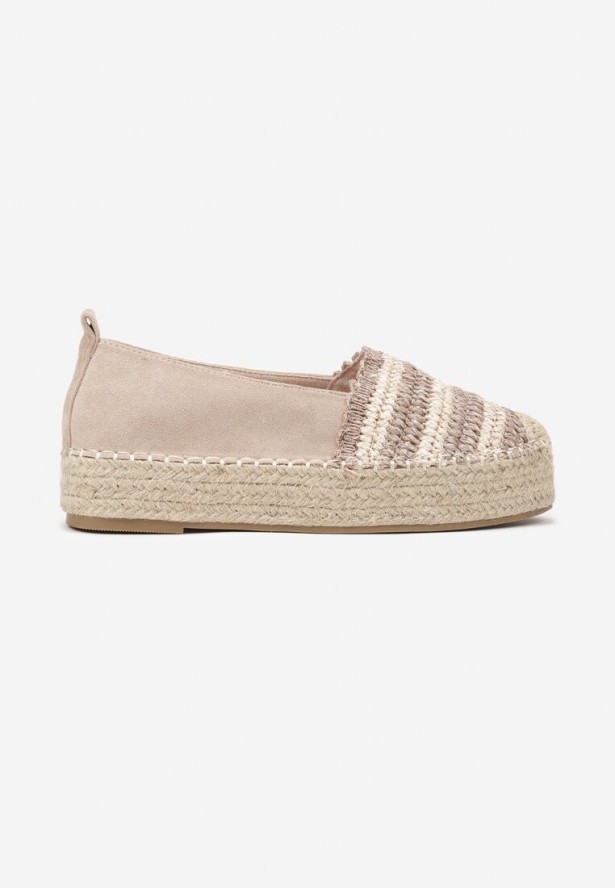 Ciemnobeżowe Espadryle na Platformie Ozdobione Plecionką w Stylu Boho Lelisse
